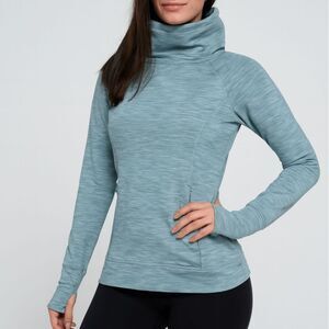 EUC Kyodan Pullover Heather Green Funnel Neck Thumbholes Zip Pockets Small